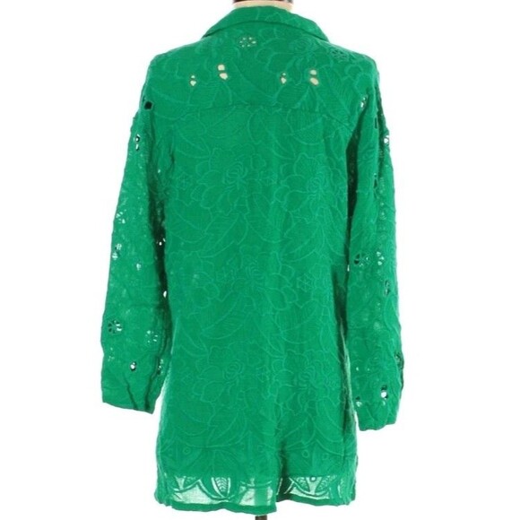 Anthropologie Akemi + Kin Kelly Green Eyelet Embroidered Tunic Top Blouse Boho - Picture 3 of 13
